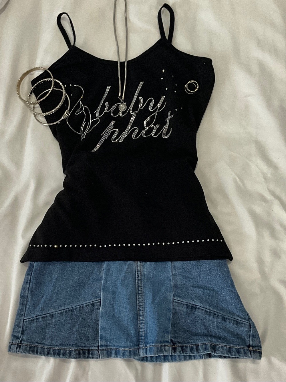 Baby Phat Black Rhinestone Script Cami Tank